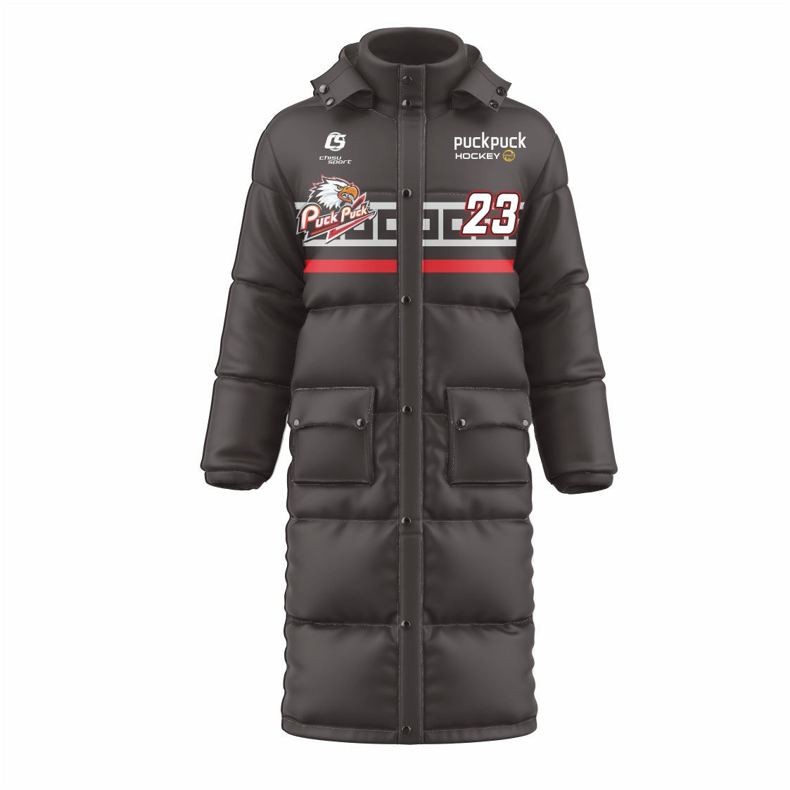 puckpuck hockey teamwear long puffy jacket