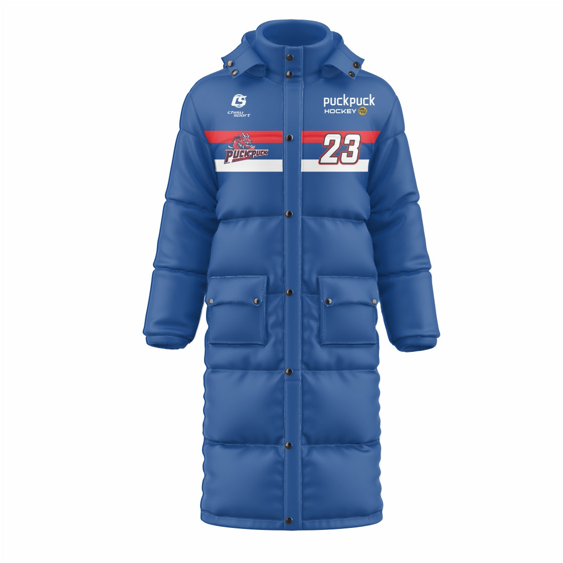 puckpuck hockey teamwear long puffy jacket