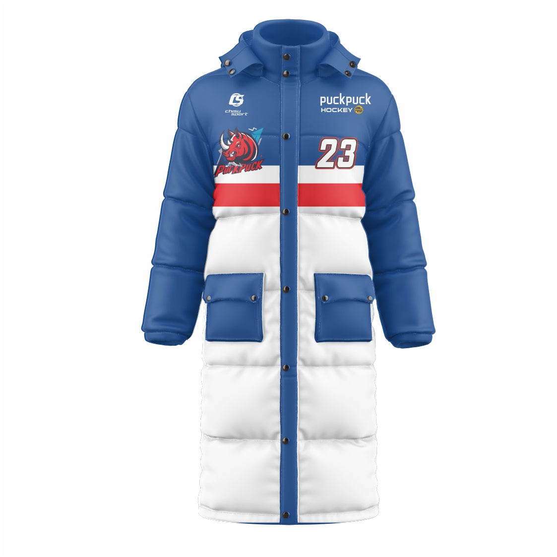 puckpuck hockey teamwear long puffy jacket