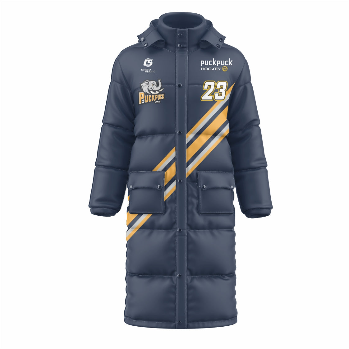 puckpuck hockey teamwear long puffy jacket
