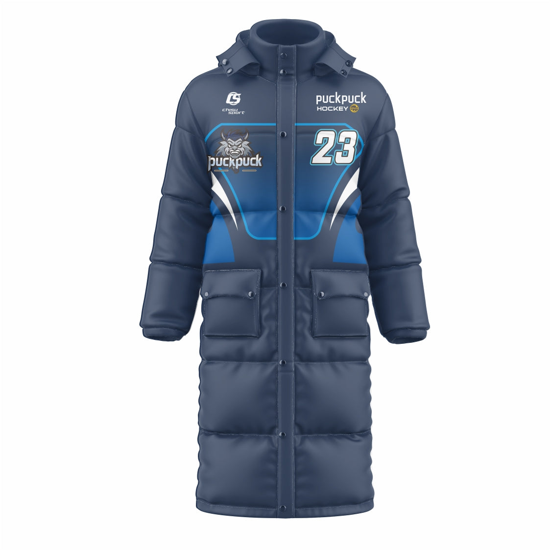 puckpuck hockey teamwear long puffy jacket